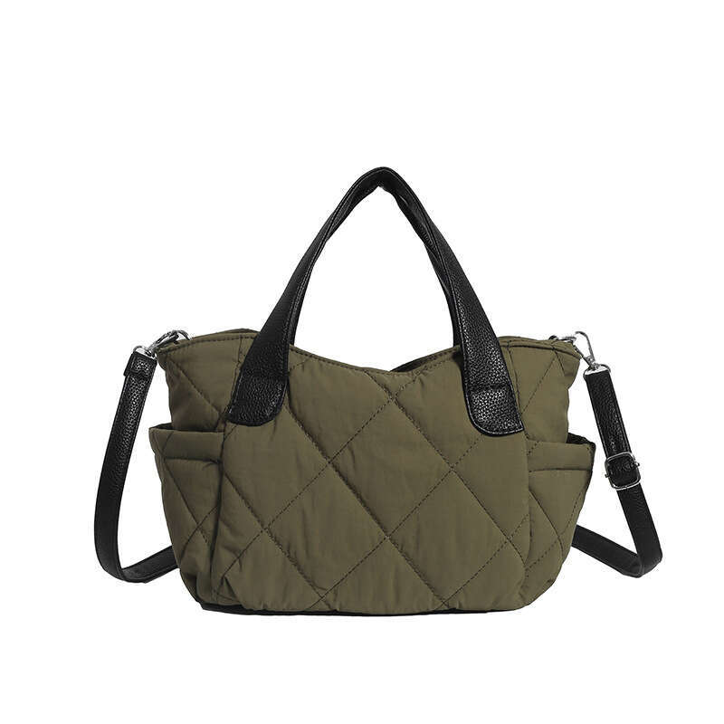 Autumn And Winter Cotton Clothing Handbag, Women's Simple Nylon Soft Tote Bag, High-End Diamond Grid Single Shoulder Crossbody Bag