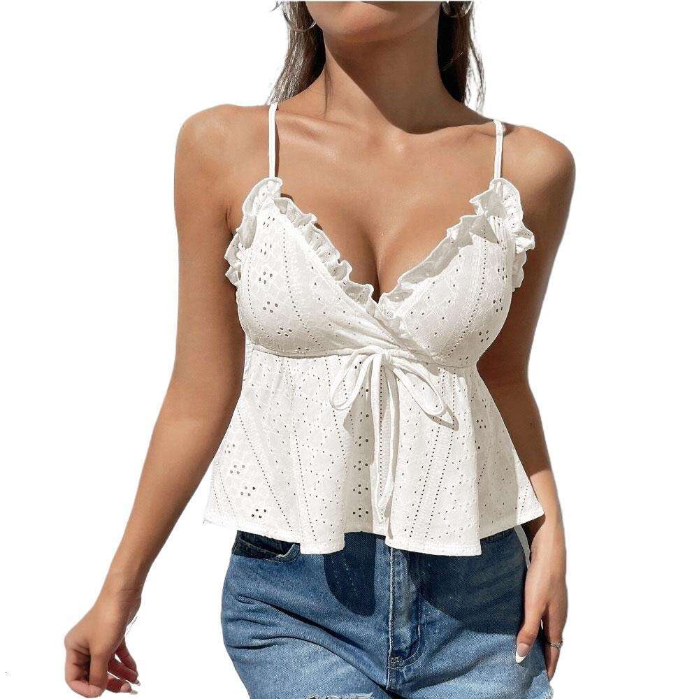 2025 Spring/Summer New Women's Sexy Lace Strap Tank Sleeveless Outerwear Top KLMY