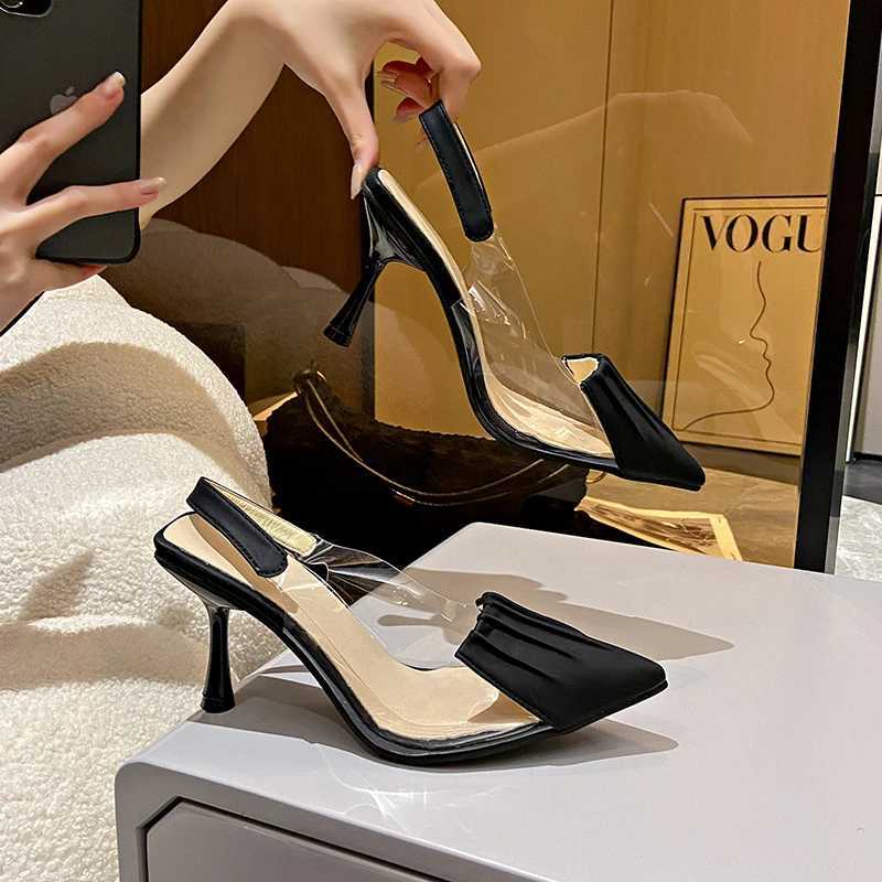 Summer 2025 Black for Off Work Footwear Pointed Toe Clear Thin H Ladies Shoes Sandals Wen Plastic High Korea Luxury Y250306