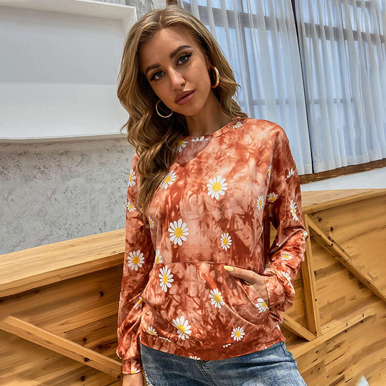 Autumn New Daisy Ins Casual Loose Long Sleeved Tie Dye Texture Hoodie For Women KLMY