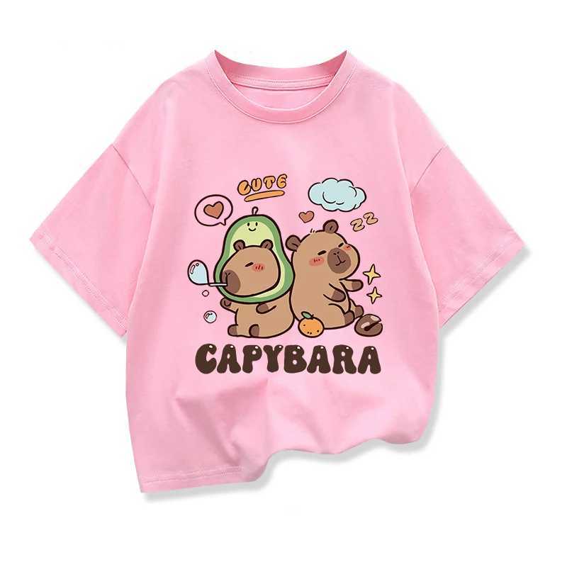 2025 New Kids Shirts Capybara Printed Cartoon T Shirt for Girls Summer Animal Printing Boy T Shirt Tops Tees Children Clothes T250603
