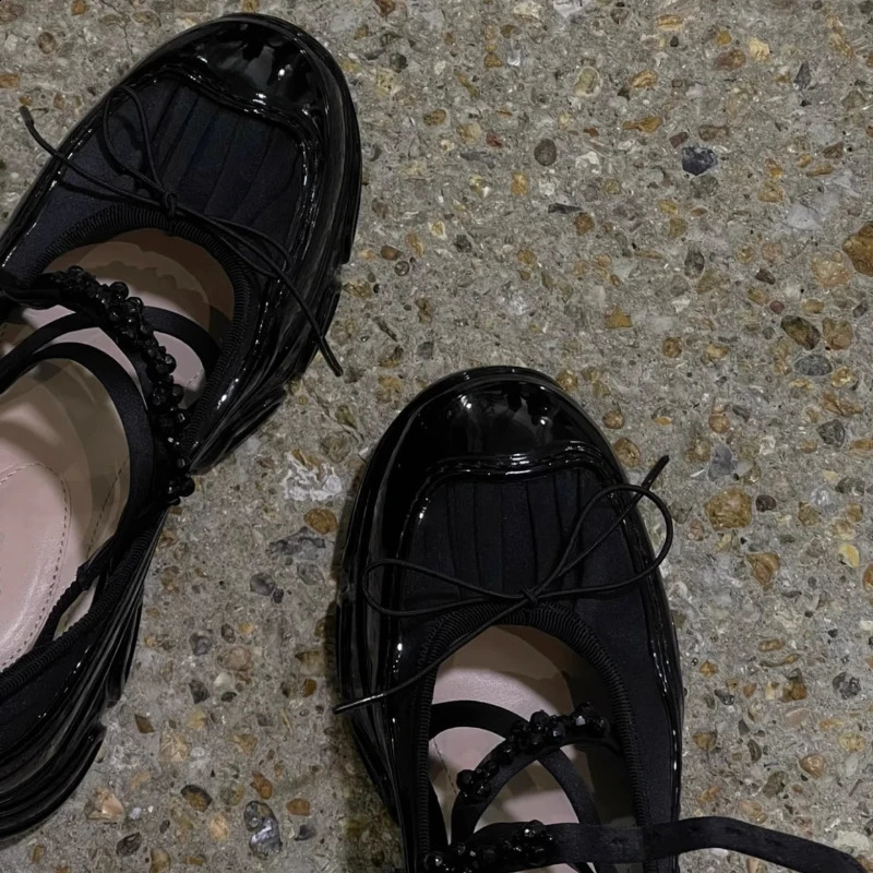 Women Pearls Buckle Mary Jane Shoes Thick Bottom Ballet Sneakers Round Toe Anti-slip Lightweight Loafers Zapatillas De Mujer 250305