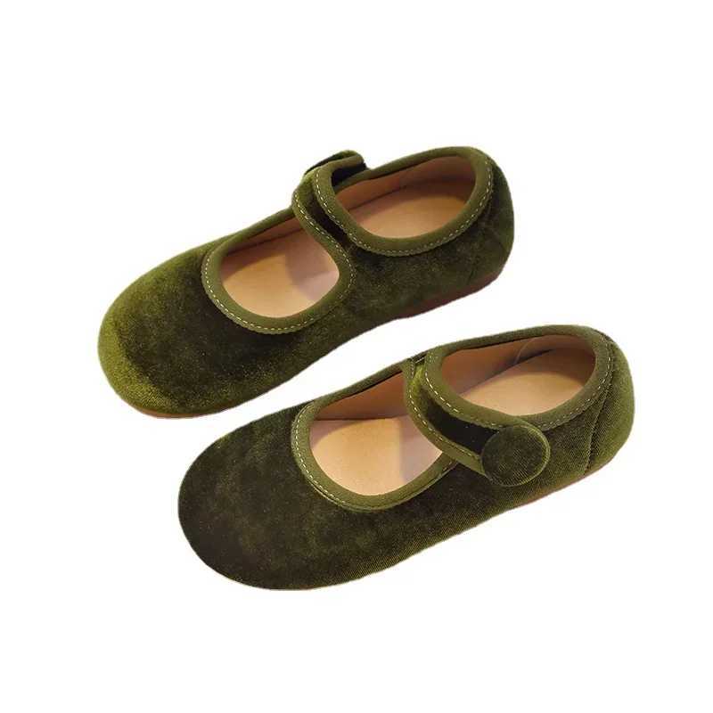 New 2024 Autumn Children Princess Shoes Girls Ballet Flats Fashion Concise Style velvet Shallow Elegant All-match Kids FlatsT250306