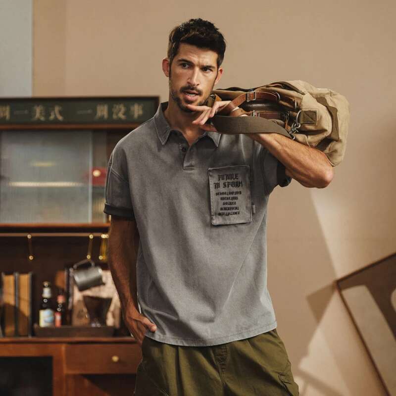 American Workwear T-Shirt For Men's Summer Breathable Lapel POLO Loose Fitting Fashion Trend Casual Top