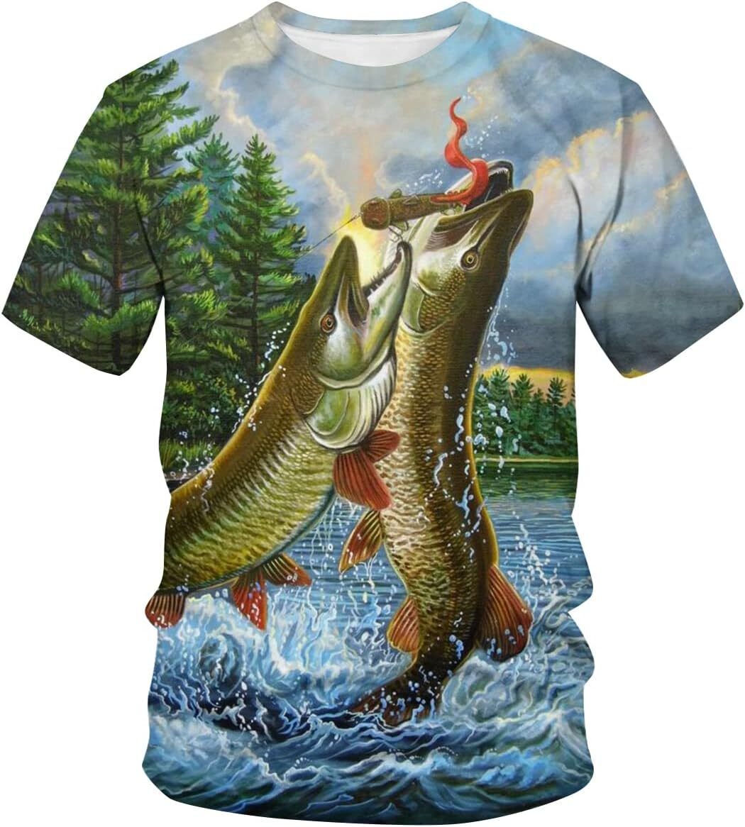 Mens T shirt Mens Fish 3D Print Novelty Crew Neck Short Sleeve tee Casual tops summer clothes animal print