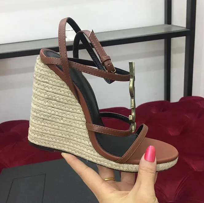 Women Wedge Sandals Patent High Heels Platform Sandals Summer Ladies High Heels Woven Belt Shoes Wedge Wedding Shoe