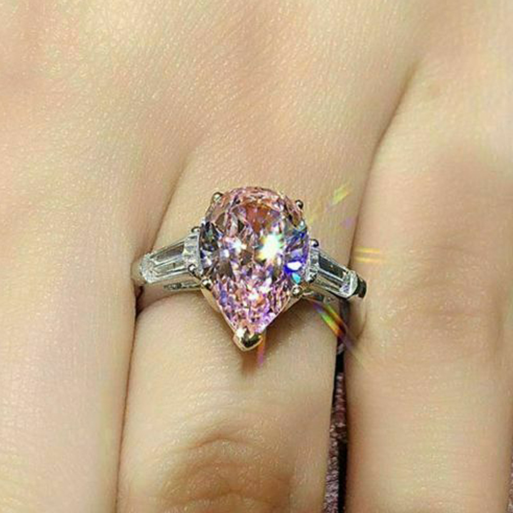 Wedding Ring Luxury Jewelry 925 Sterling Silver Round Cut Pink Topaz Diamond Gemstones Party Women Eternity Engagement Bridal Ring Gift