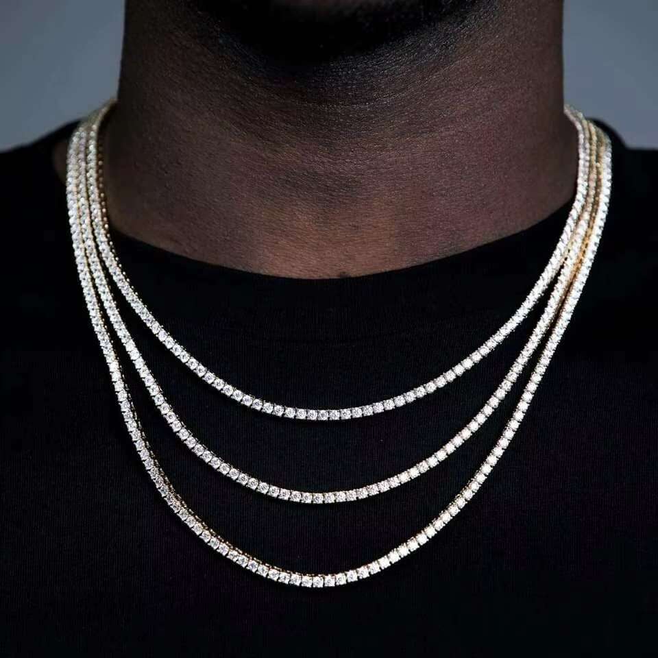 Fine Sparking Gold Plated Necklace Jewelry Iced Out VVS Moissanite Dia Sier Hip Hop Tennis Chain
