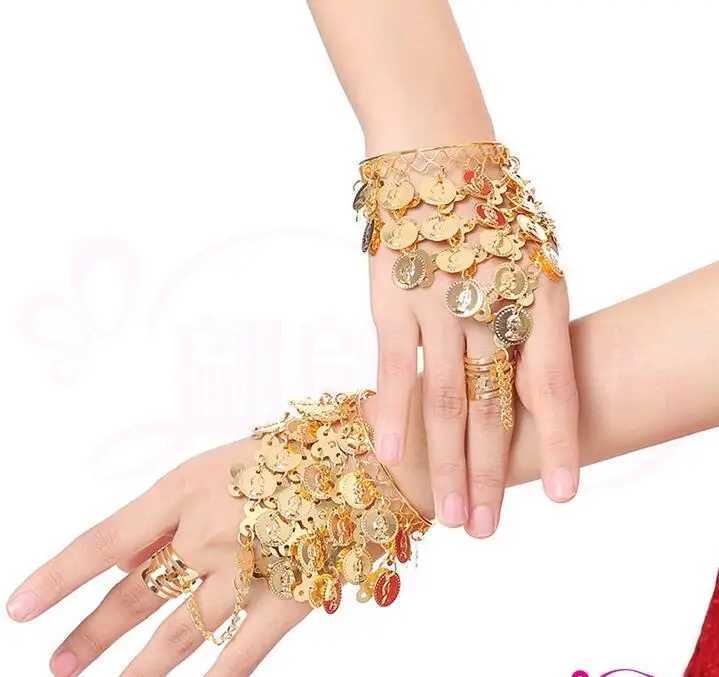 Indian Jewelry Accessories Gold Finger Bracelet Shining Red Crystal Girl Belly Dance Bracelet Jewelry X250306