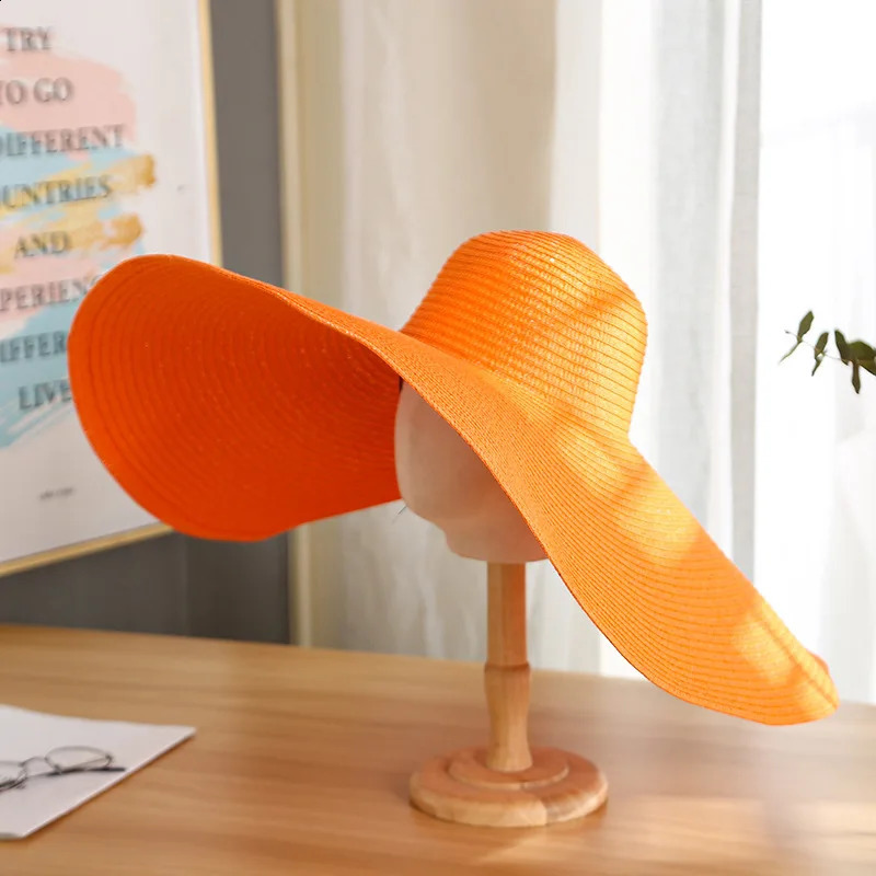 Summer Large Wide brim women leisure Colorful Panama sun hat fashion trendy dome holiday beach hat foldable straw hat 250303