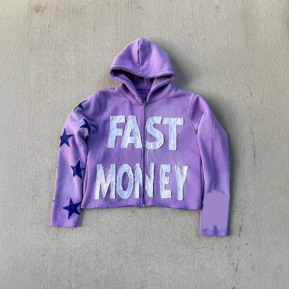 Personalized patchwork embroidered zipper sweatshirt long sleeved pullover hooded jacket street trend