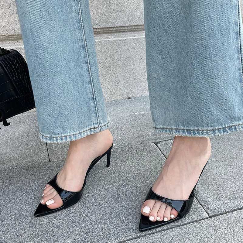 Like Summer Fi Low Thin H Wen Slippers Gladiator Sandals Cozy Patent Leather Pointed Toe Slip- Slides Shoes Mens Y250306