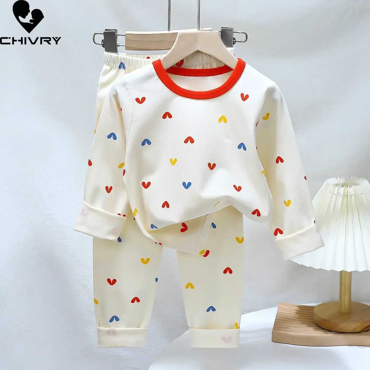 New 2024 Kids Boys Girls Pajamas Sets Cartoon Long Sleeve Lycra T-Shirt Tops with Pants Baby Spring Autumn Sleepwear Clothes M250306
