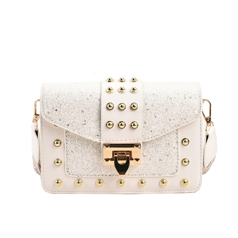 Glitter Women's 2023 New Fashionable Wide Strap Shoulder Crossbody Bag Rivet Handbag