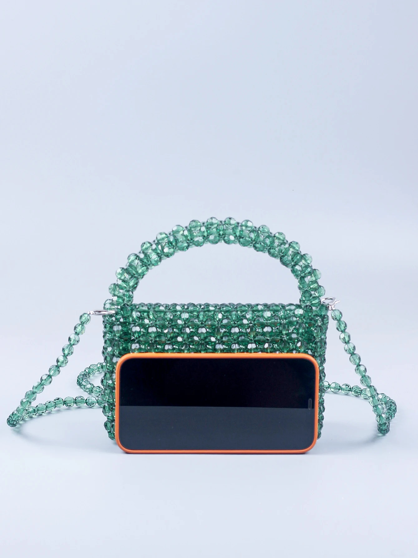 Small and Pure Handmade Beaded Hollow Crystal Beads Knitted Handheld Banquet Candy Color Small Square Bag 250306