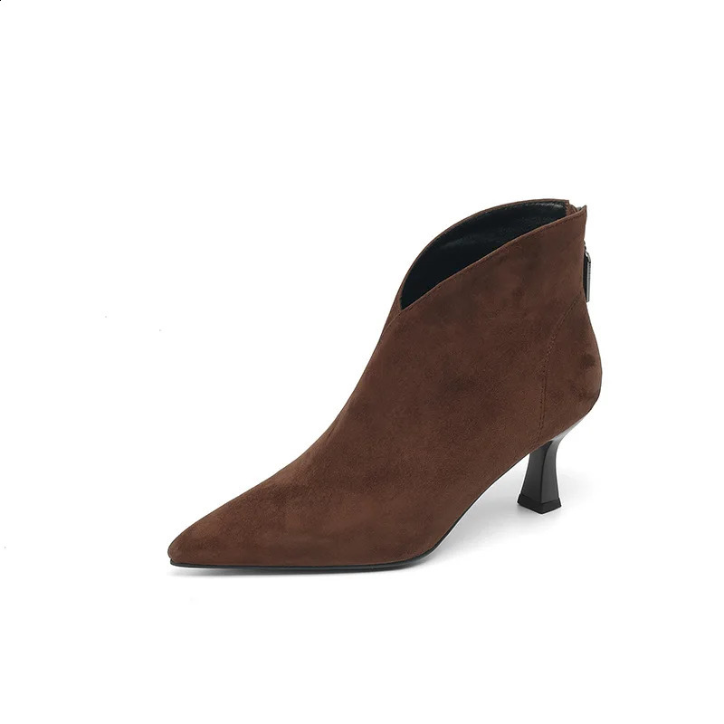 Vintage Pointed Toe Women Ankle Boots Fashion Elegant Back Zippers Short Booties Autumn Winter Ladies Concise High Heels Shoes 250305