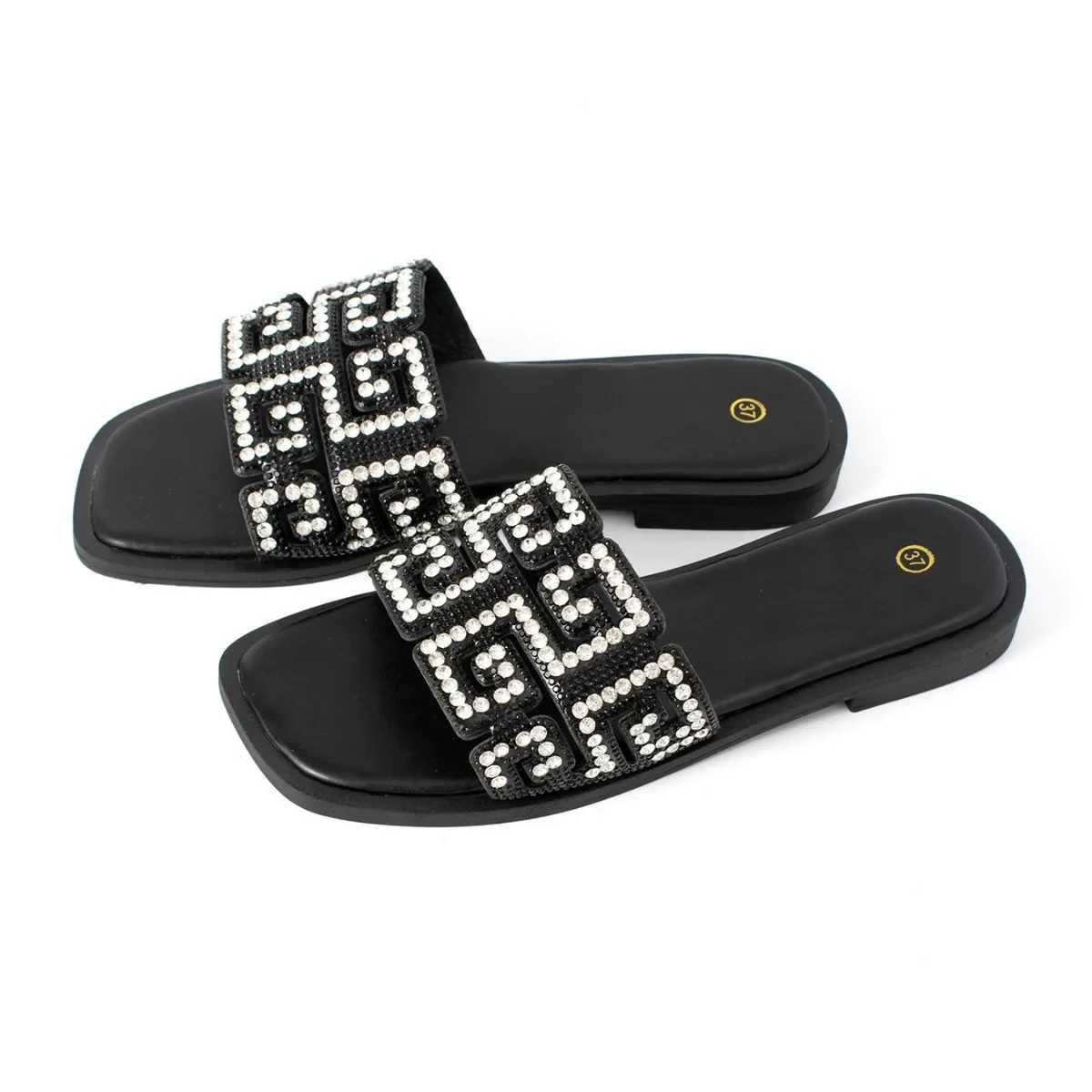 KM-ROYA New 2025 Casual Flat H Wen Slippers Summer Crystal Diamond Vai Outdoor Slides Shoes Y250306