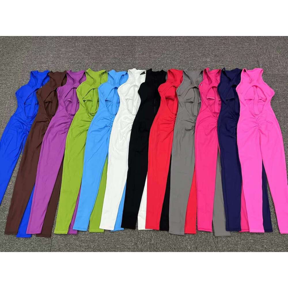 New Zip Up Rompers Scrunch Butt Yoga Sets Sleeveless Pants Jumpsuit For Women Fiess Gym Clothing Workout Open Back Sports Suit KLMY