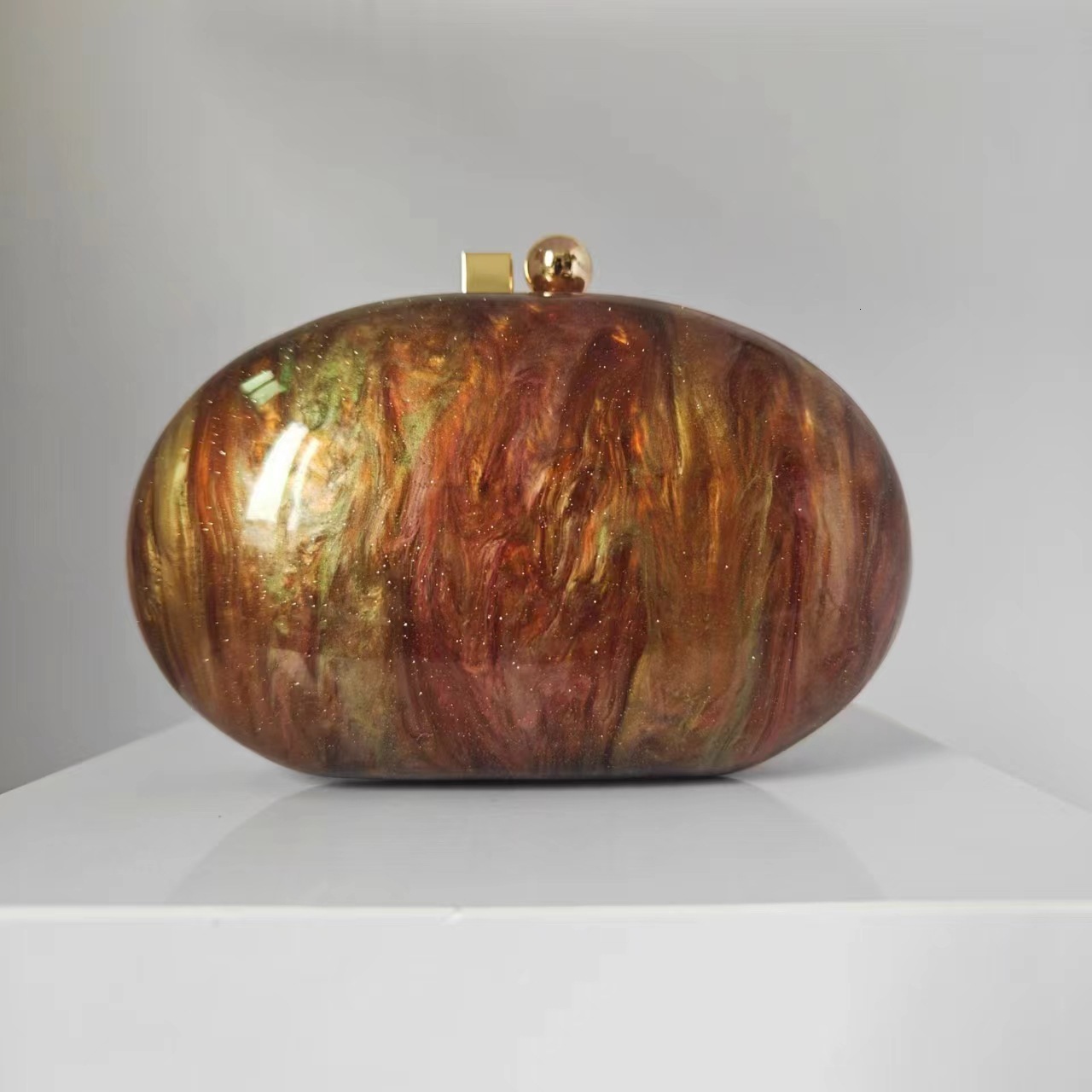 Apricot Pearlescent Coffee Oval Head Fashion Cross Shoulder Evening Bag Vintage lucite evening bag