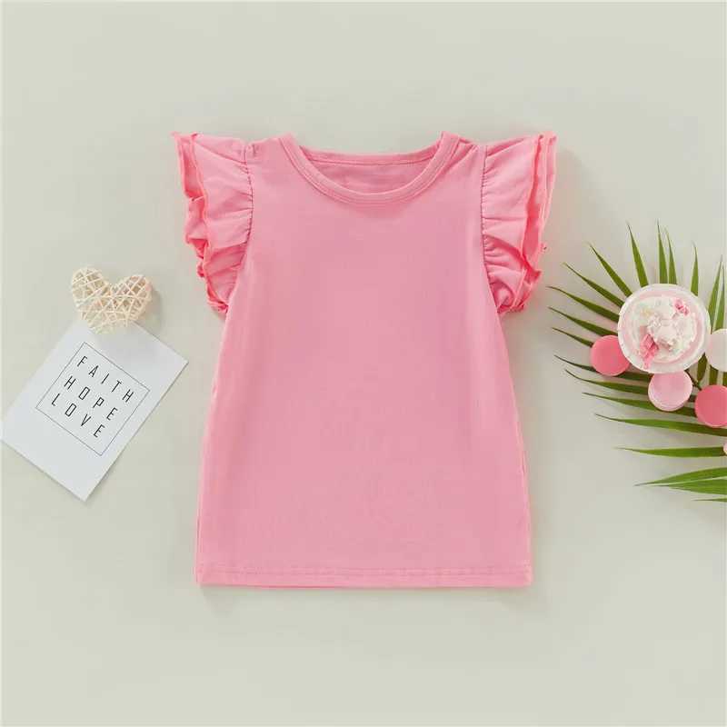 1-6Years Infant Girls T-Shirt Cotton Flying Sleeves T-Shirt For Girls Summer Solid Black White Pink Red Tee TopsT250306