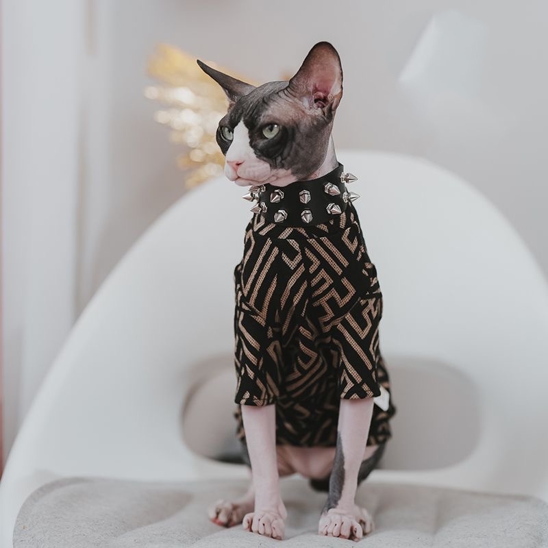 Designer Style Sphynx Hairless Cat Fashion Breathable Summer Cotton Shirts Pet Clothes,Round Collar Vest Kitten Shirts, Hairless Cats Apparel XL