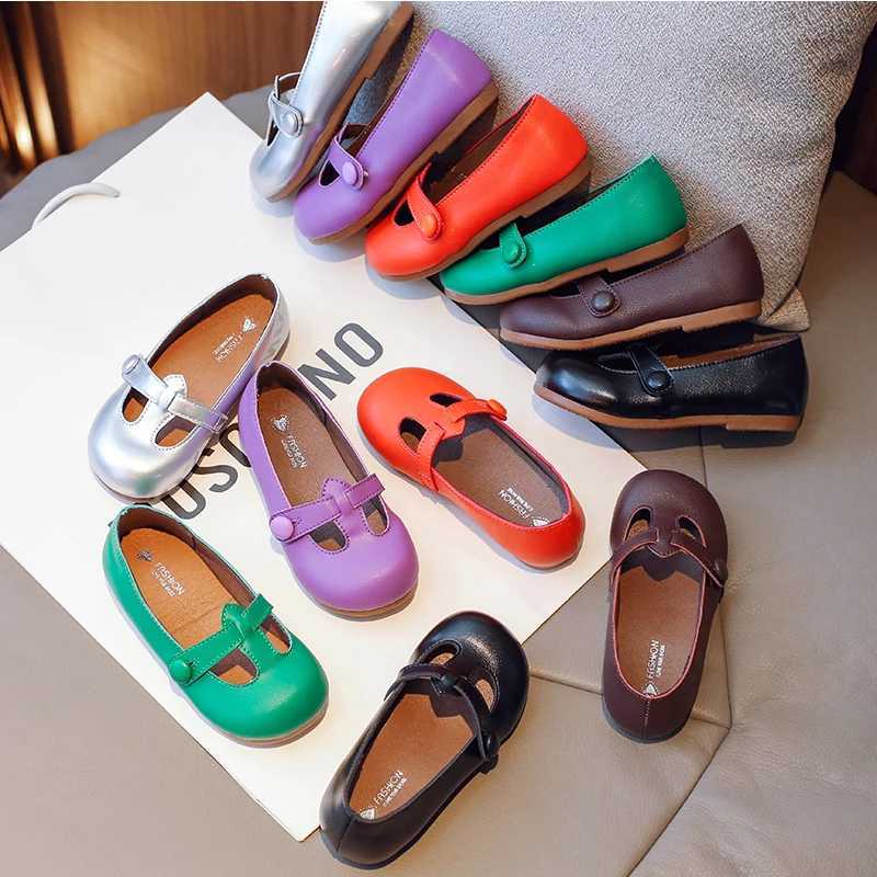 Candy Color T-Bar Ballet Flats Girls Vintage Green Purple Mary Janes Baby Kid Soft Shallow Loafers Toddler Leather Dress ShoesT250306