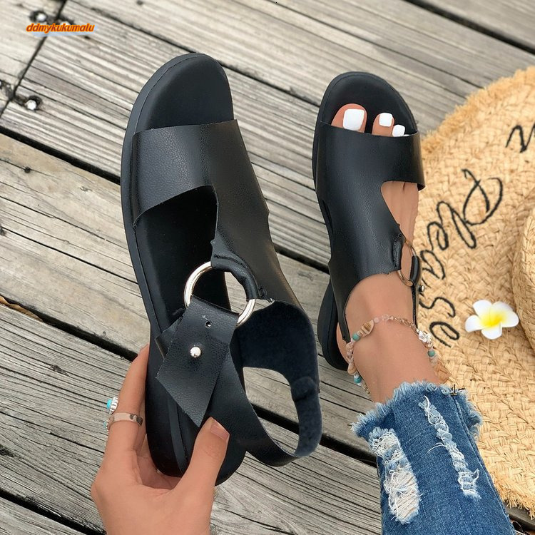 Large size minimalist circular flat bottomed fish mouth sandals 2025 summer new open toe beach women's shoes #ddmykukumalu