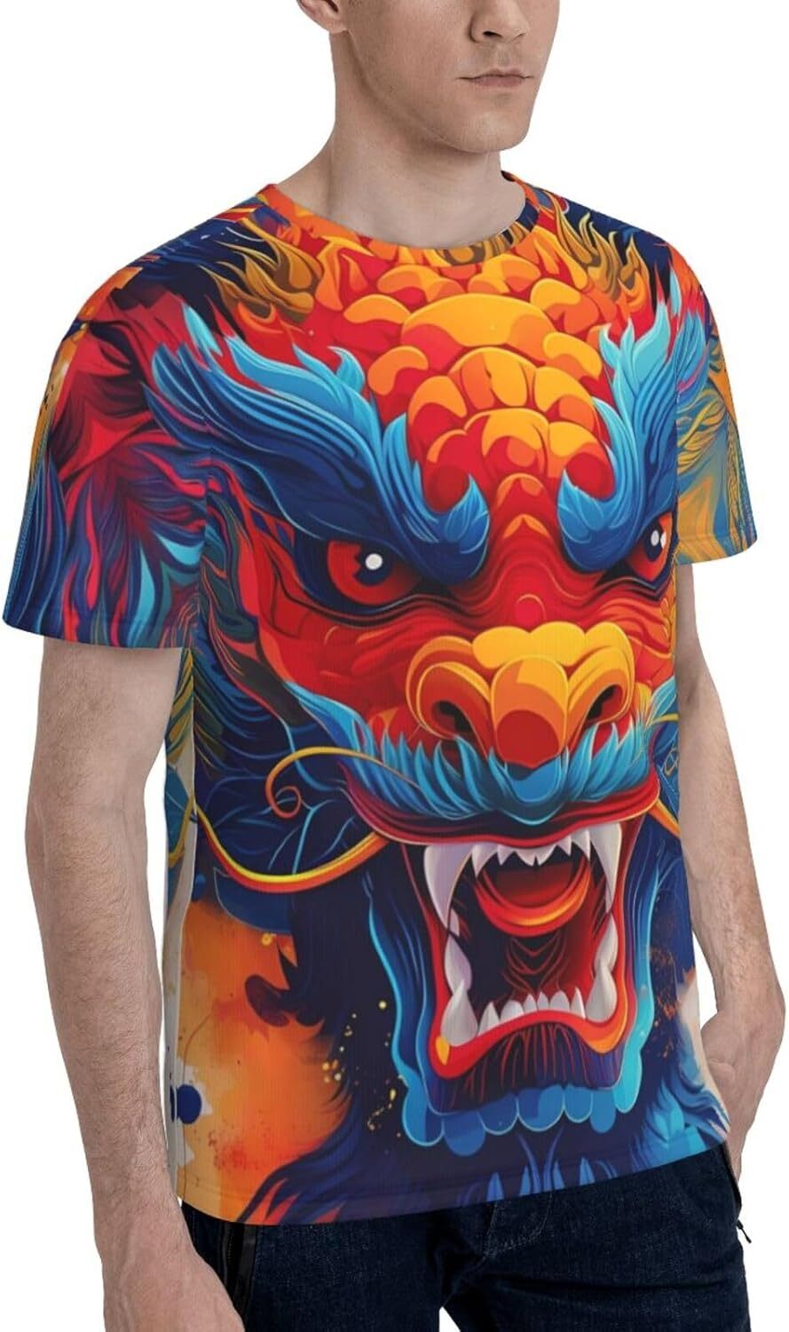 Mens T shirt Chinese Dragon Funny 3D Printed T-Shirt for Men Women Colorful Fantasy Animals Comfort Fit Trendy Casual Short Sleeve Top tee Casual tops