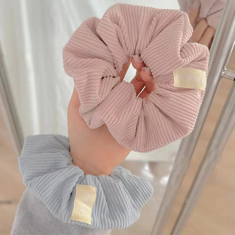 Vintage Solid Color Corduroy Stripe Hair Scrunchie Elastic Hair Bands Korean Hair Accessories For Women Girls Ponytail Headwear250304