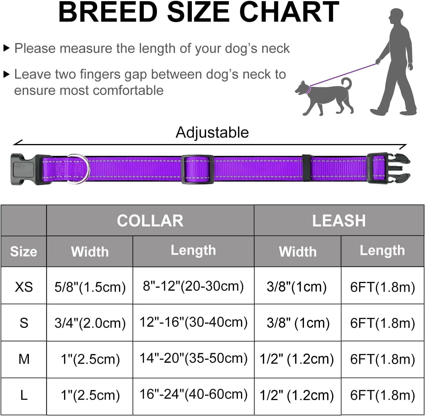 Premium Reflective Nylon Dog Collar & Leash Set with Neoprene Padding - 6ft Lead, Waste Bag Dispenser (S/M & Medium Sizes) Dog kit Dog shick collar