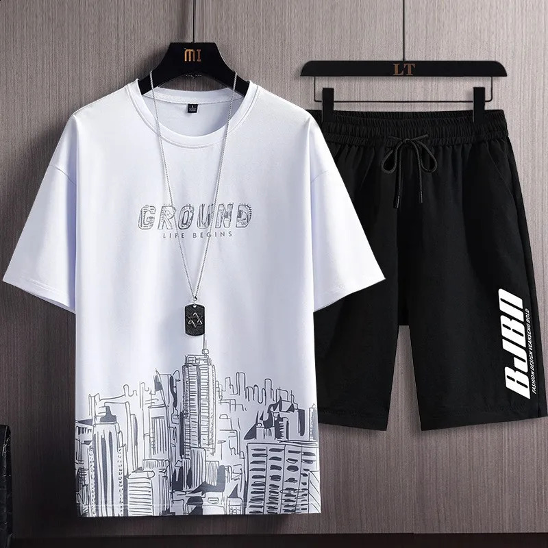 Summer T-Shirt for Men Sets Fashion Tracksuit Men Short Sleeve T Shirts sport Short Two-piece Suit Men Casual Joggers sweatpants 250306