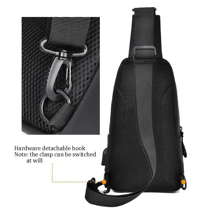Men Bag Fashion New Solid Color Men Chest Bag Outdoor Casual Fashion One Shoulder Crossbody Bag Nylon USB Charging Shoulder Bags R250424