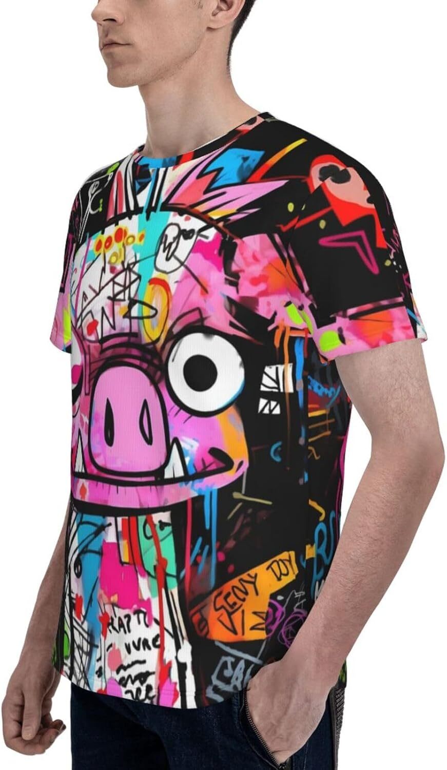 Mens T shirt Pig Graffiti Funny 3D Printed T-Shirt for Men Women Abstract Graffiti Art Comfort Fit Trendy Casual Short Sleeve Top tee Casual tops summ