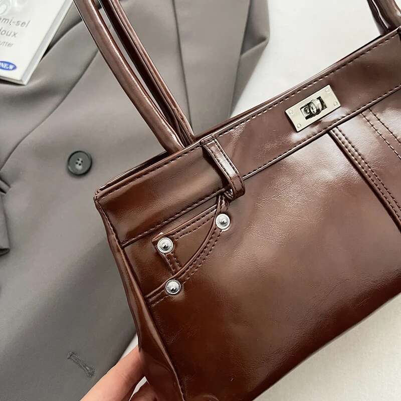 Jeans Styg Underarm Shoulder Bags For Women Bright PU Leather Armpit Satchels Casual Street Tote 2025 Latest Designer Handbag