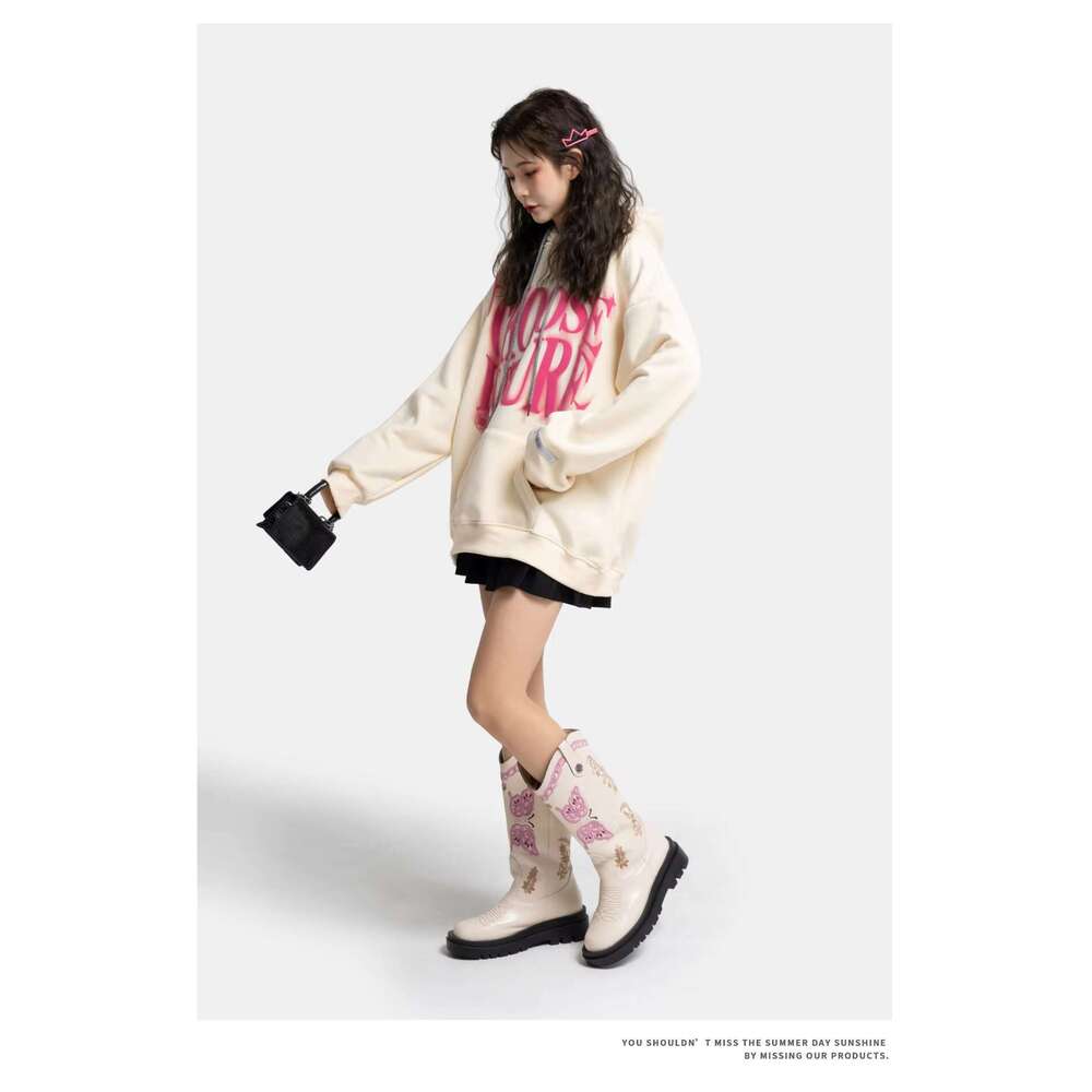 2022 Oversized Drop Shoulder Hoodie Girls Long Streetwear Knitted Clothing Hip Hop Style With Front For Autumn Season