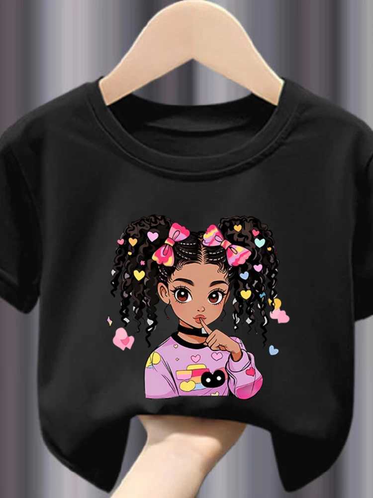 Colorful Cute BLACK GIRL Print Girls Soft and Stretchy Round Neck Short Sleeve T-shirt Kids Clothes Girls Clothes BsT250306