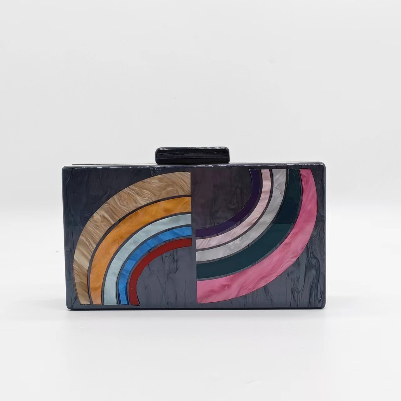 Diagonal Cross Colorful Striped Splicing Fashionable Versatile Acrylic Bag Pearl Dinner Handbag Rhinestone Acrylic Clutch Clear Evening Bag For Weddin