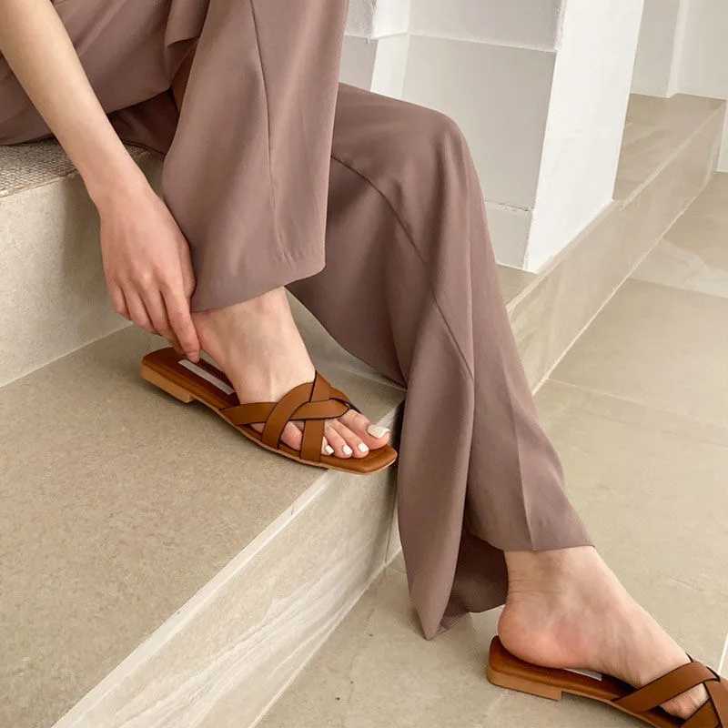 2023 Summer Flat Slippers for Wen Household N-slip Wens Shoes Low H Sandals Fi Soft Indoor Slippers Wen Y250306