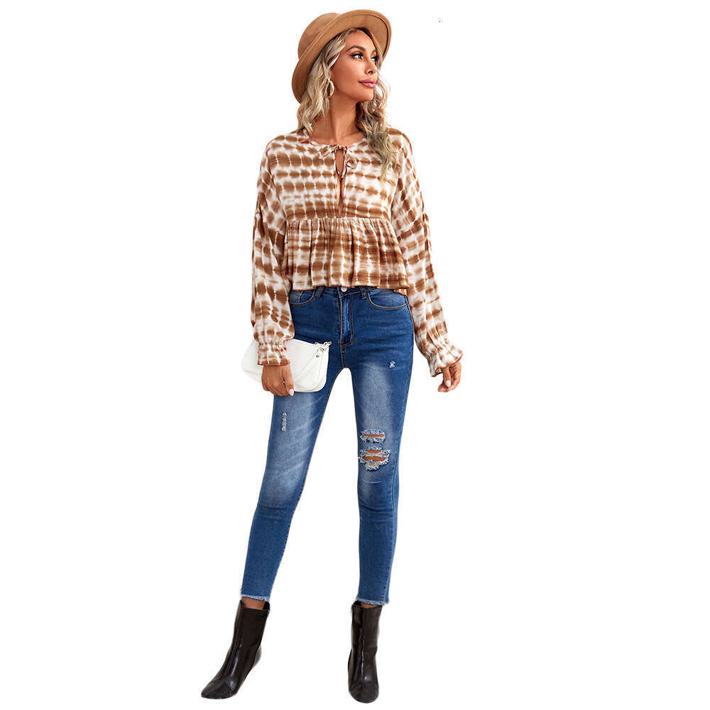 Spring/Summer Loose Bohemian Sexy Hollow Strap Long Sleeve Women's Shirt Top KLMY