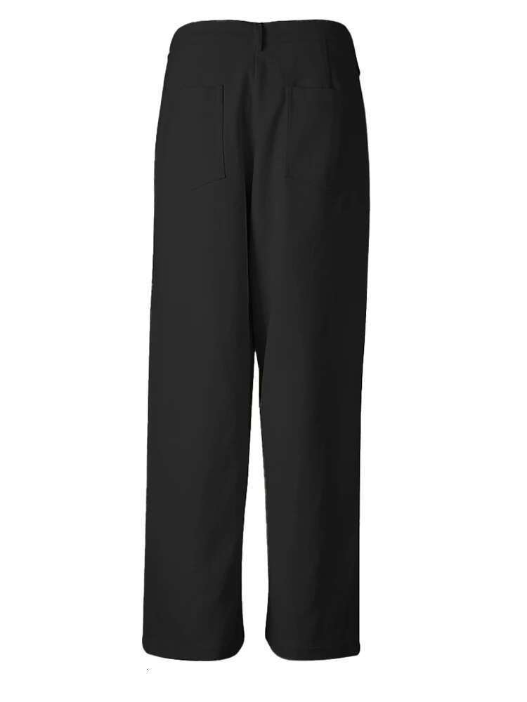 EAM High Waist Black Button Irregular Spliced Long Wide Leg Pants New Trousers Women Fashion Tide Spring Autumn 2025 Cpg2744