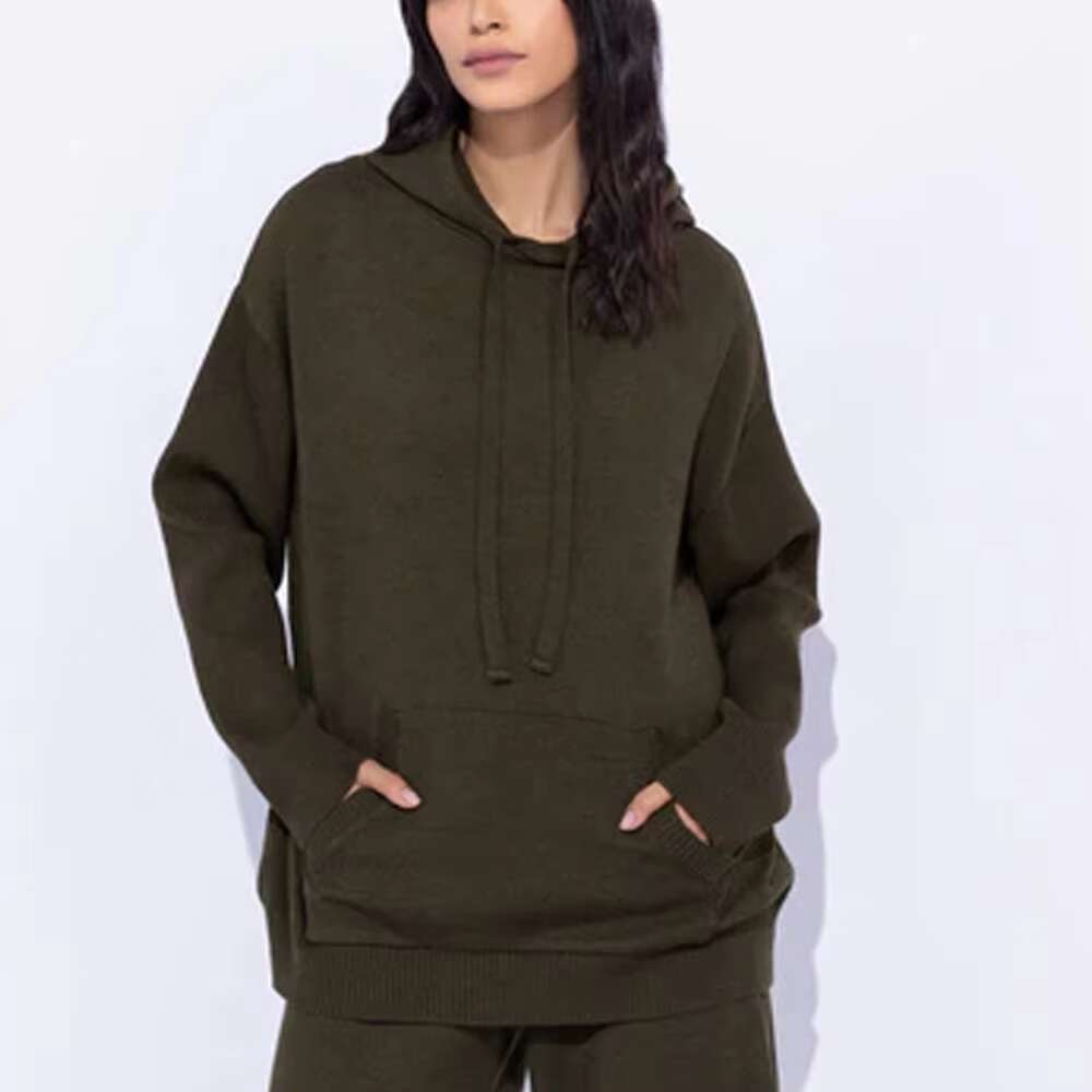 Cozy Full Sleeve Knitted Hodies Woman - Soft Cotton Fleece Sweatshirts With Hoods For Winter, Athleisure, & Casual Looks