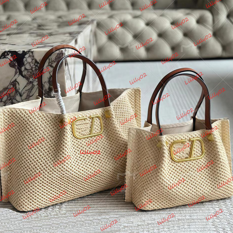 High quality Luxurys Raffias Designer Tote Bag Vlogo rivet large shop purse and handbag lady weave Beach bag Womens mens travel crossbody clutch Straw Shoulder bags