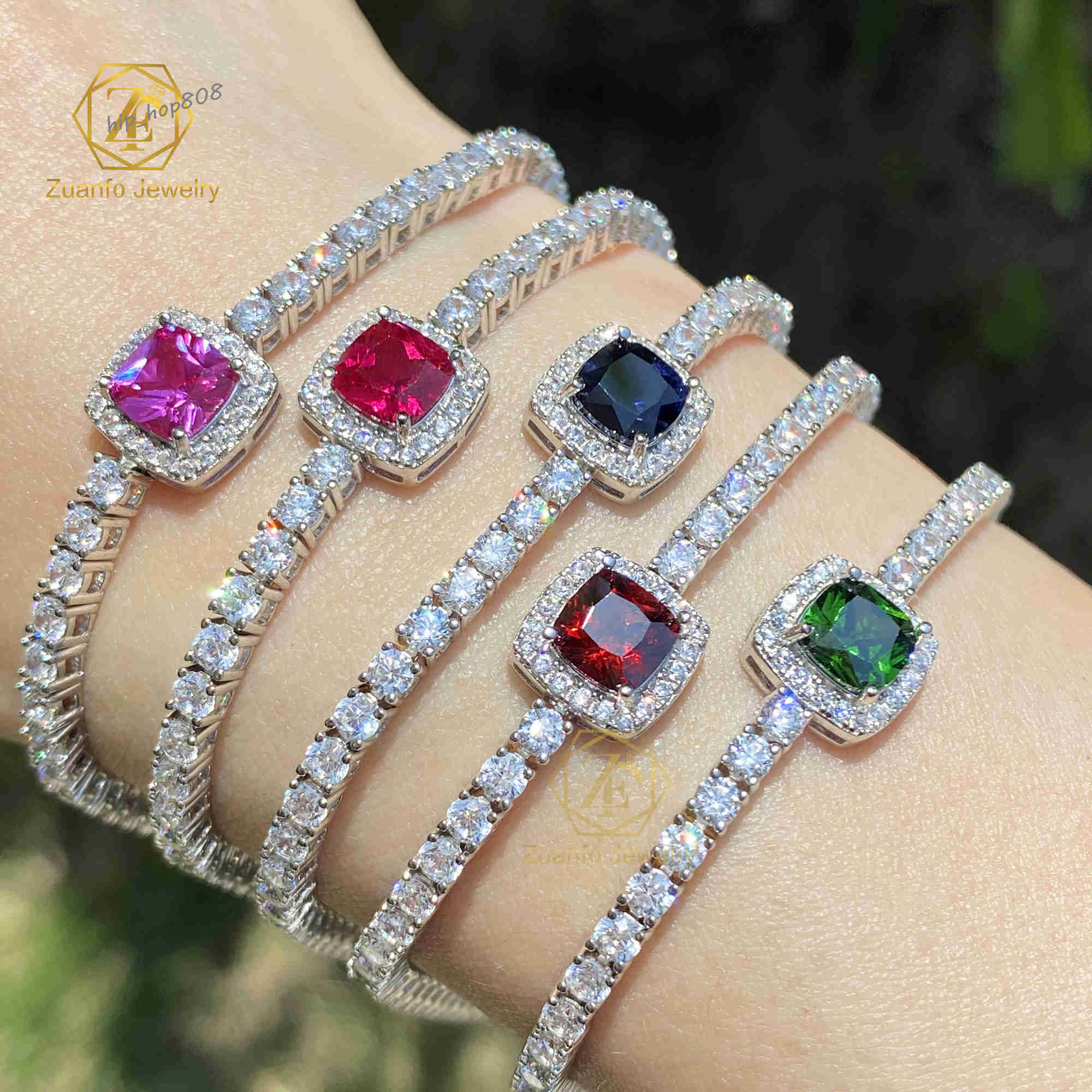 Luxury 925 Silver Tennis Bracelet With D VVS1 Moissanite Gold Plated Ruby Sapphire in Oval/Heart/Cushion Shape Gift for Women