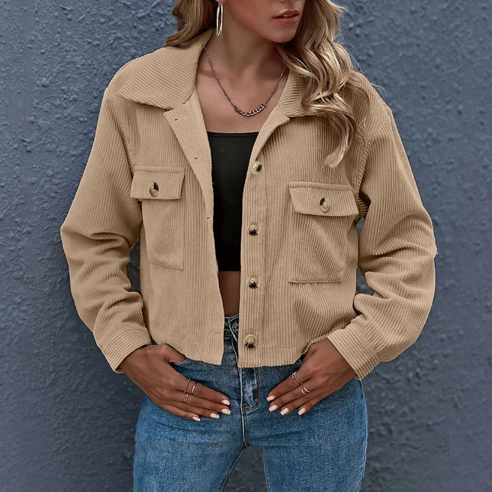 Coal Washed Jacket Womens AutumnWinter Fashion Short Coat with Button Retro Korean Collar 250306
