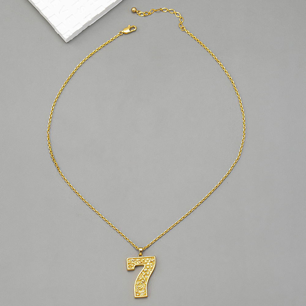 Stylish Simple Brass Gold Plated Lucky Seven Pendant Necklace Collarbone Chain Temperament Woman