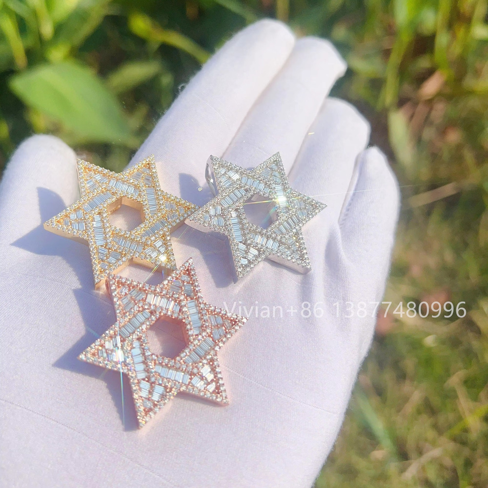 Luxury Star Iced Out Fashion Silver Necklace with Blank Vvs Moissanite Chain Gold Filled Pendant