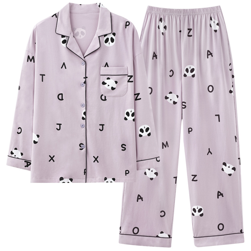 B757-Autumn Pajamas Women's Pure Cotton Long Sleeve Cardigan Lace Cotton Ladies Home Clothes Autumn