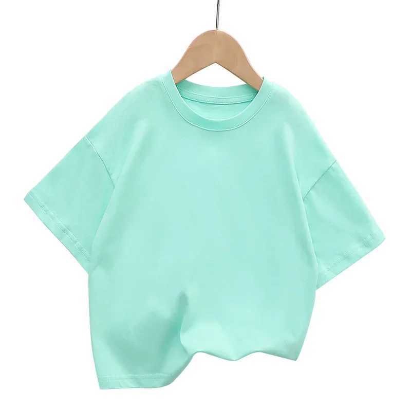 Summer Childrens Short Sleeved T-shirt New Fashion Kids Shoulder Down T-shirt Top Cotton Trendy Student Tee 2-12 Years OldT250306