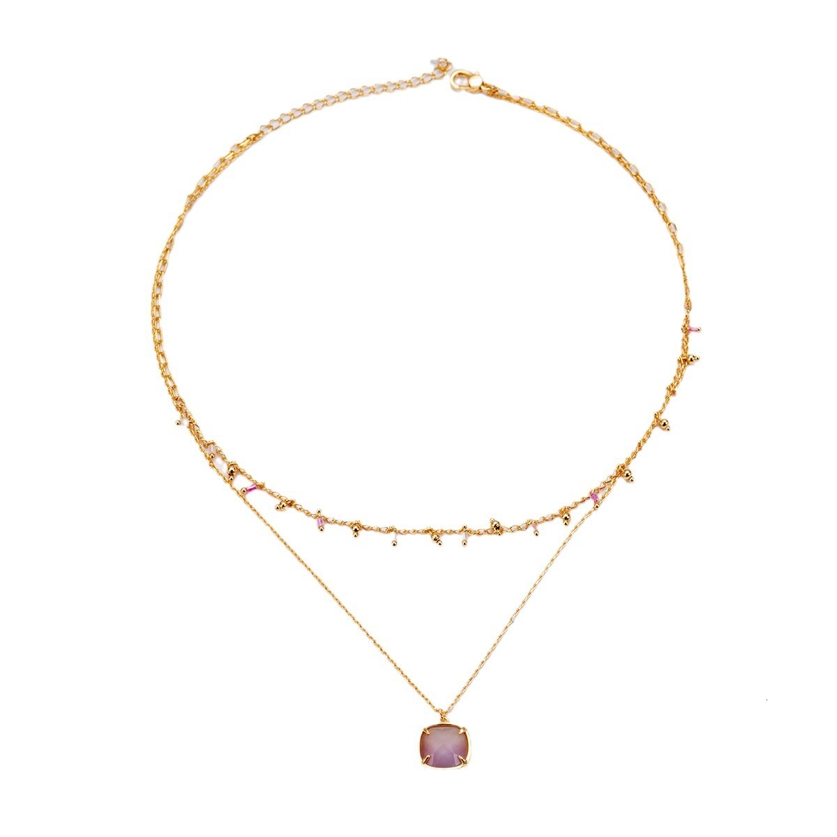 Japanese And Korean Simple Ins Square Amethyst Pendant Stack Wearing Collarbone Chain Female Niche Design Temperament Necklace Jewelry