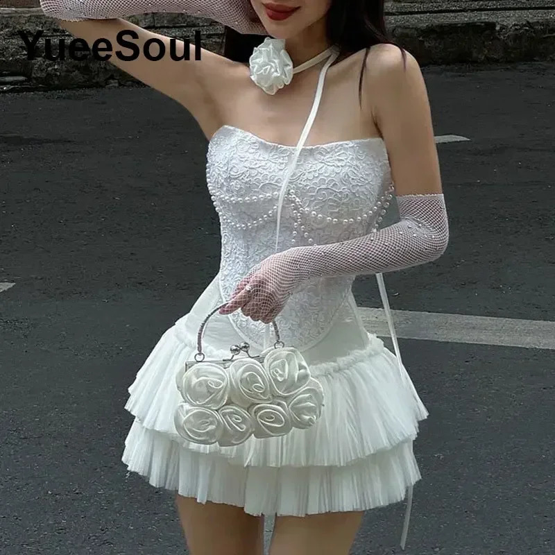 Sets for Women 2 Pieces Crop Tops Mini Skirts Y2K Outfit 2025 Sweet Cute High Street Sexy Party Beach Womens Two Pieces Set 250306